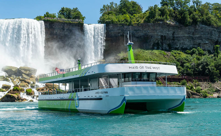 Boat beneath the falls